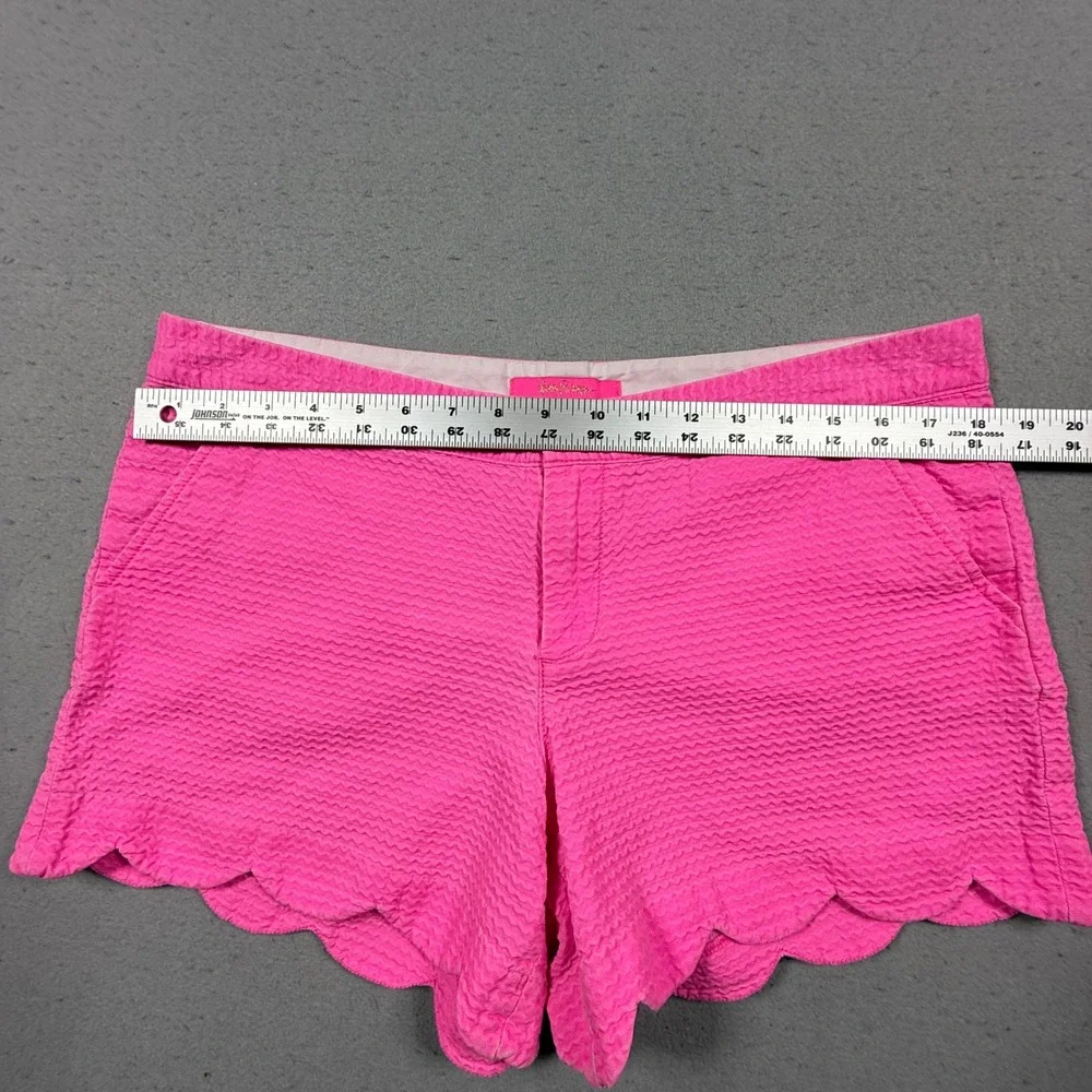 Lilly Pulitzer Buttercup Shorts Womens 12 Pink Seersucker Scalloped Hem Preppy